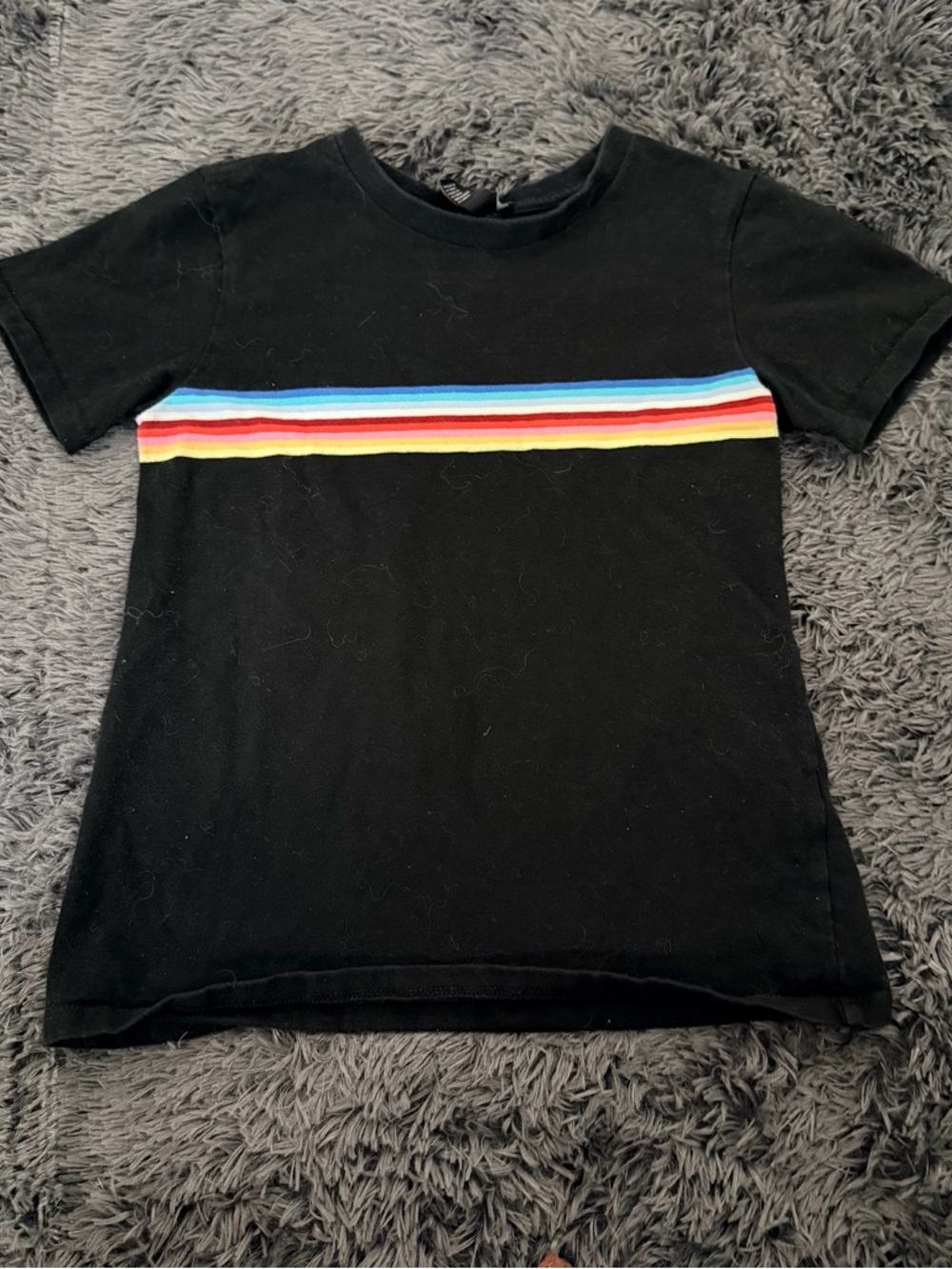 Forever 21 Black Baby Tee with Rainbow Stripe Sz S
